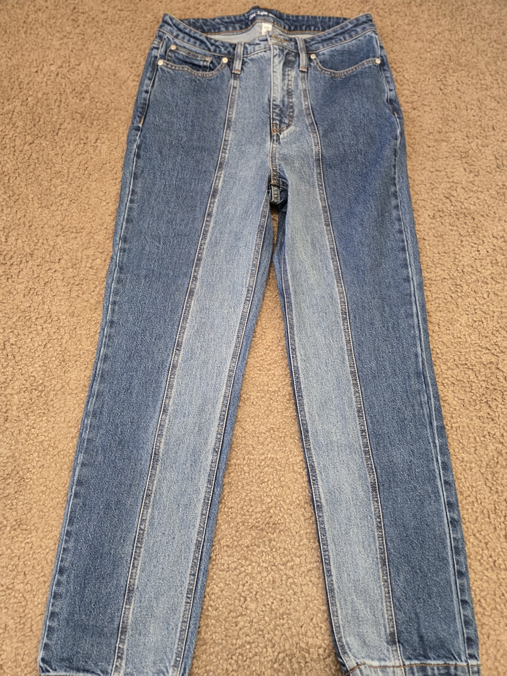 Women’s Two-Tone Straight Leg Jeans - Blue Panel Detail